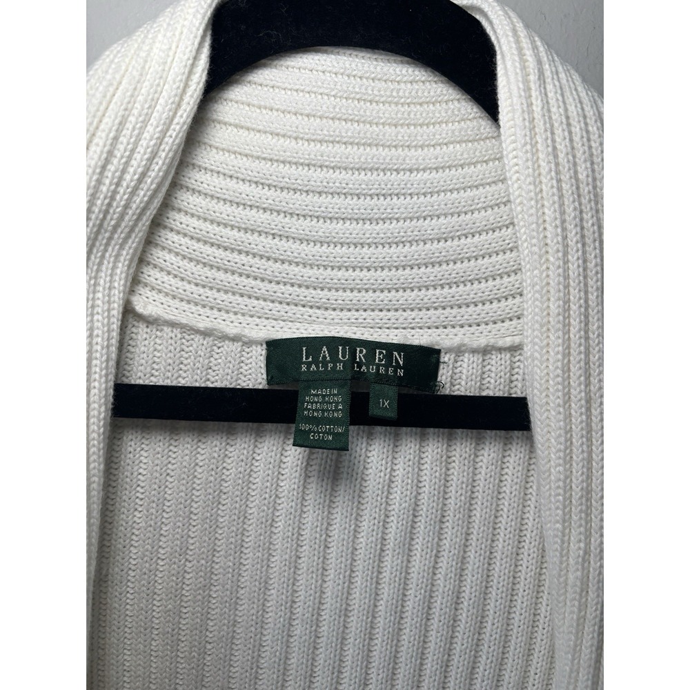 Lauren Ralph Lauren White Ribbed Open-Front Cardigan - Picture 5 of 8